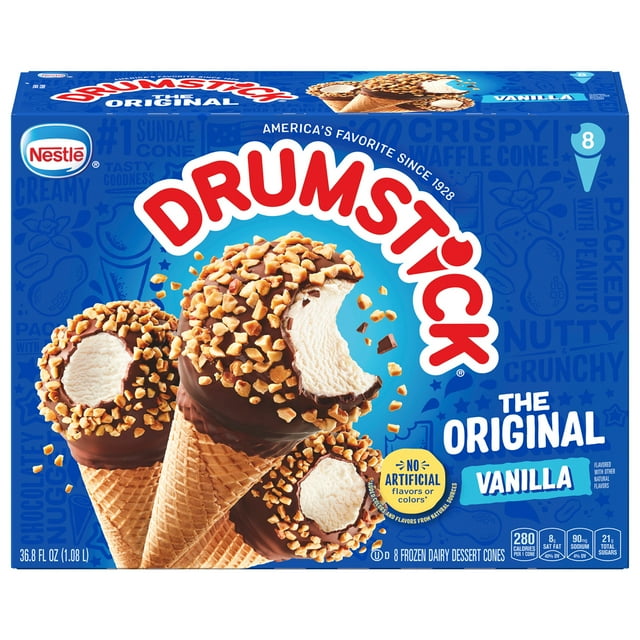 Drumstick Original Vanilla Sundae Ice Cream Cones, Kosher, 8 Count, 36.
