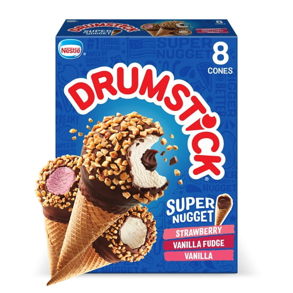 Drumstick Super Nugget Vanilla or Strawberry Sundae Cones Variety Pack, Kosher, 8 Count