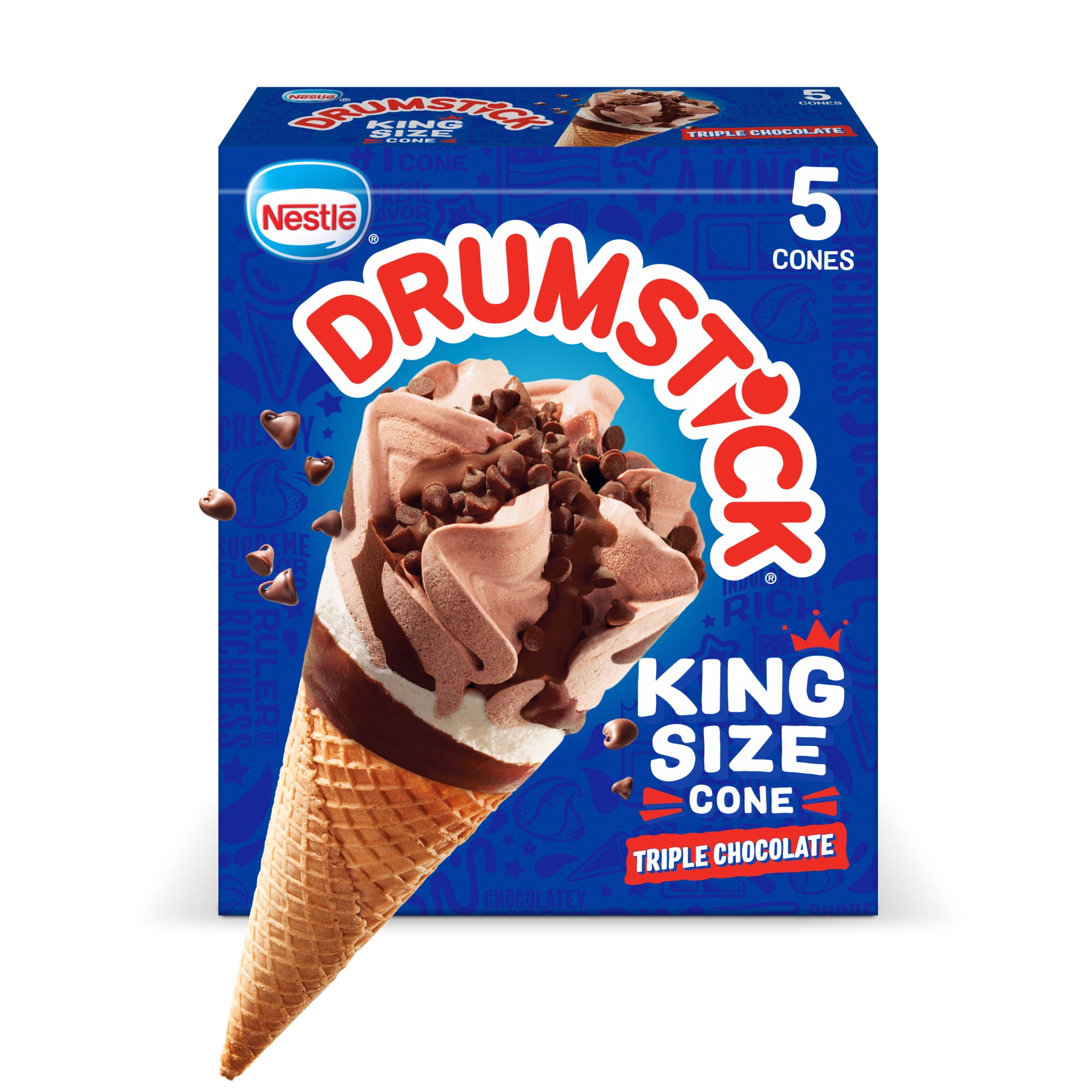 Drumstick Triple Chocolate King Size Creamy Sundae Ice Cream Cones, 5