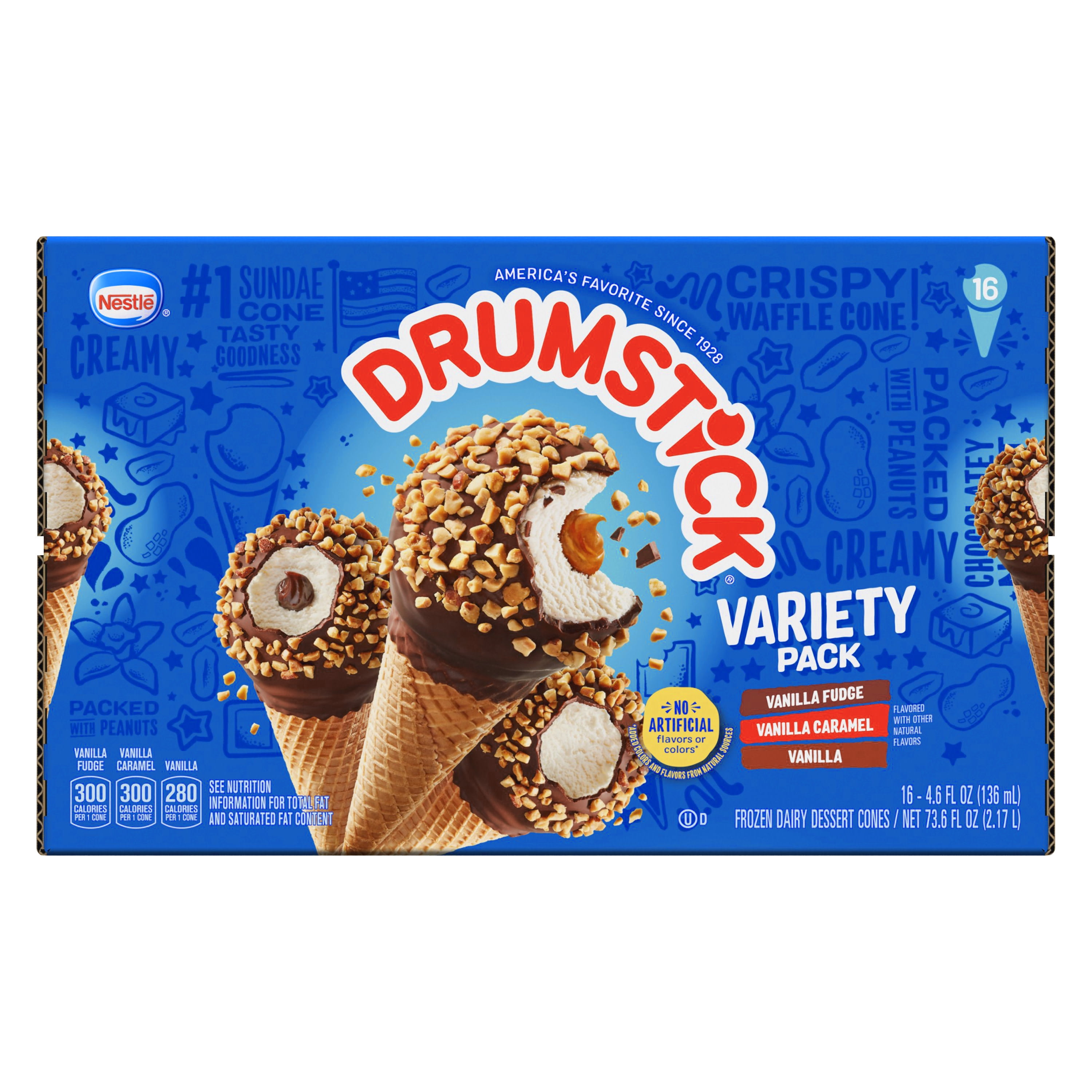 Drumstick Vanilla Fudge, Vanilla, Vanilla Caramel Cones Variety Pack