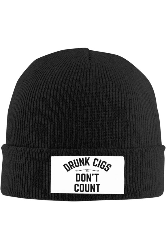 Drunk Cigs Don't Count Knit Hat Women Men Warm Knitted Brimless Winter Beanie Hat Black