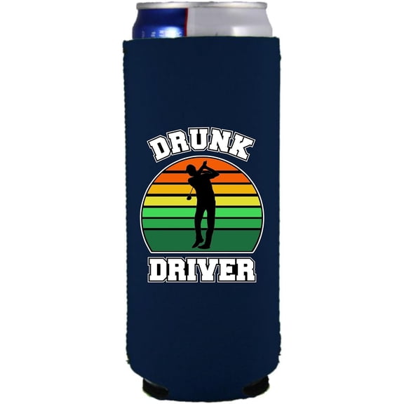 Drunk Driver Golf Slim Can Coolie (Navy Blue)