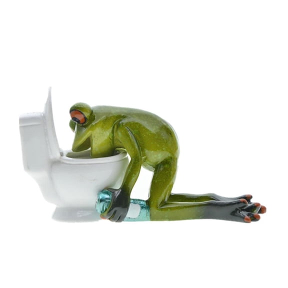 Drunk Frog Vomiting Toilet Figurine Resin Statue Funny Bathroom Desk Decor Novelty Bar Ornament Creative Quirky Gift for Friend Housewarming