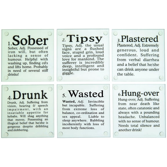 Kikkerland Drunk Glass Coasters, Set of 6