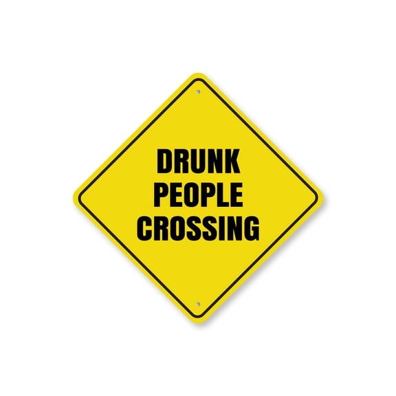 Drunk People Crossing Diamond Aluminum Metal Decor Sign - 12" x 12"