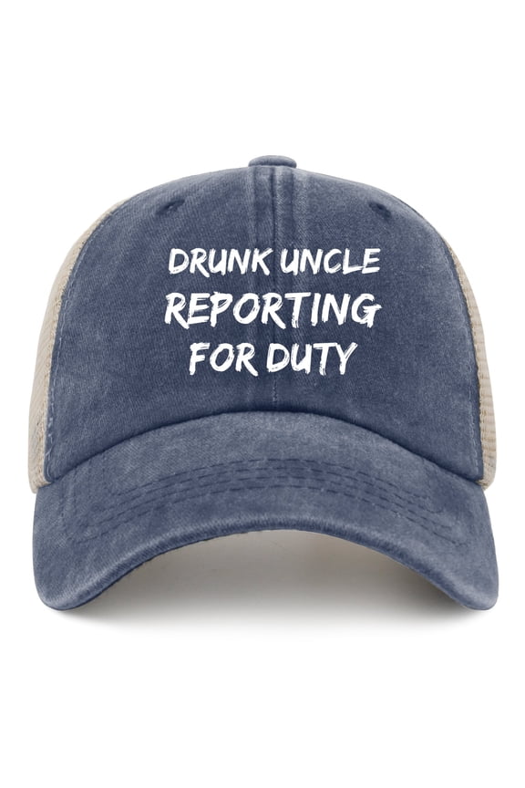Drunk Uncle Reporting for Duty hat womens cute golf hat for mens trucker hat purplish blue01 cycling cap with design cool gifts for Engineers