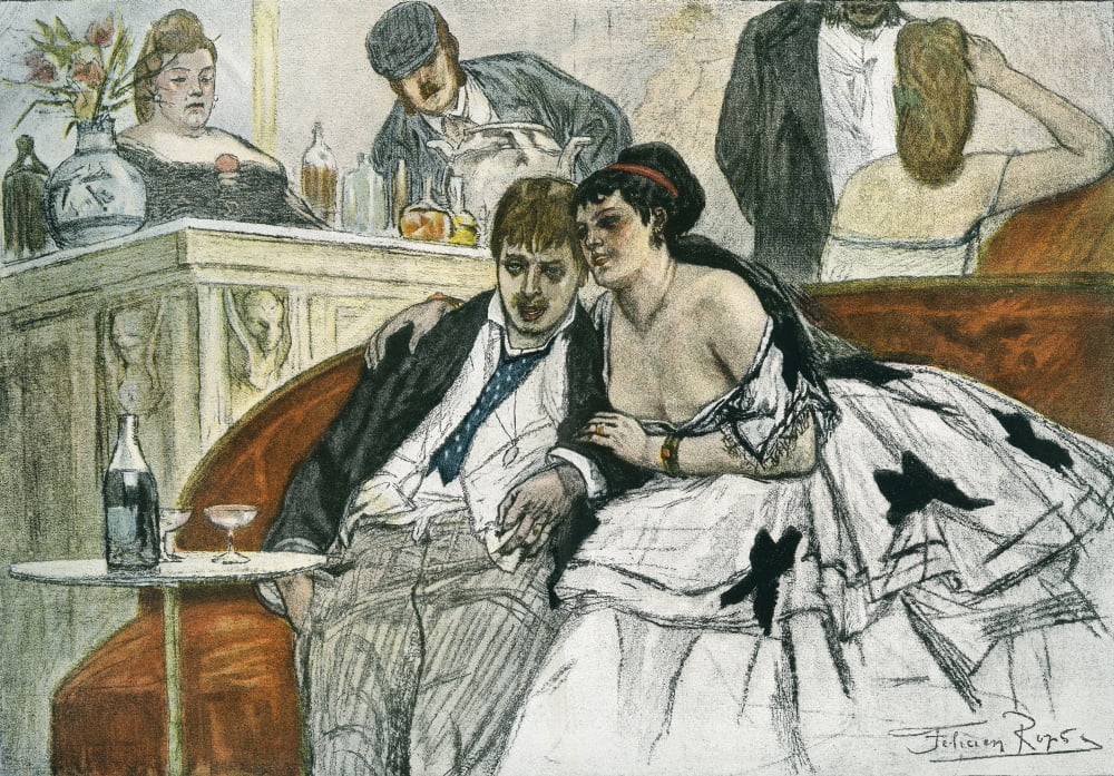 The Drunken Dandy after Felicien Rops From Illustrierte Sittengeschichte vom Mittelalter bis zur Gegenwart by Eduard Fuchs published 1909 Canvas Art - Ken Welsh Design Pics (17 x 12)