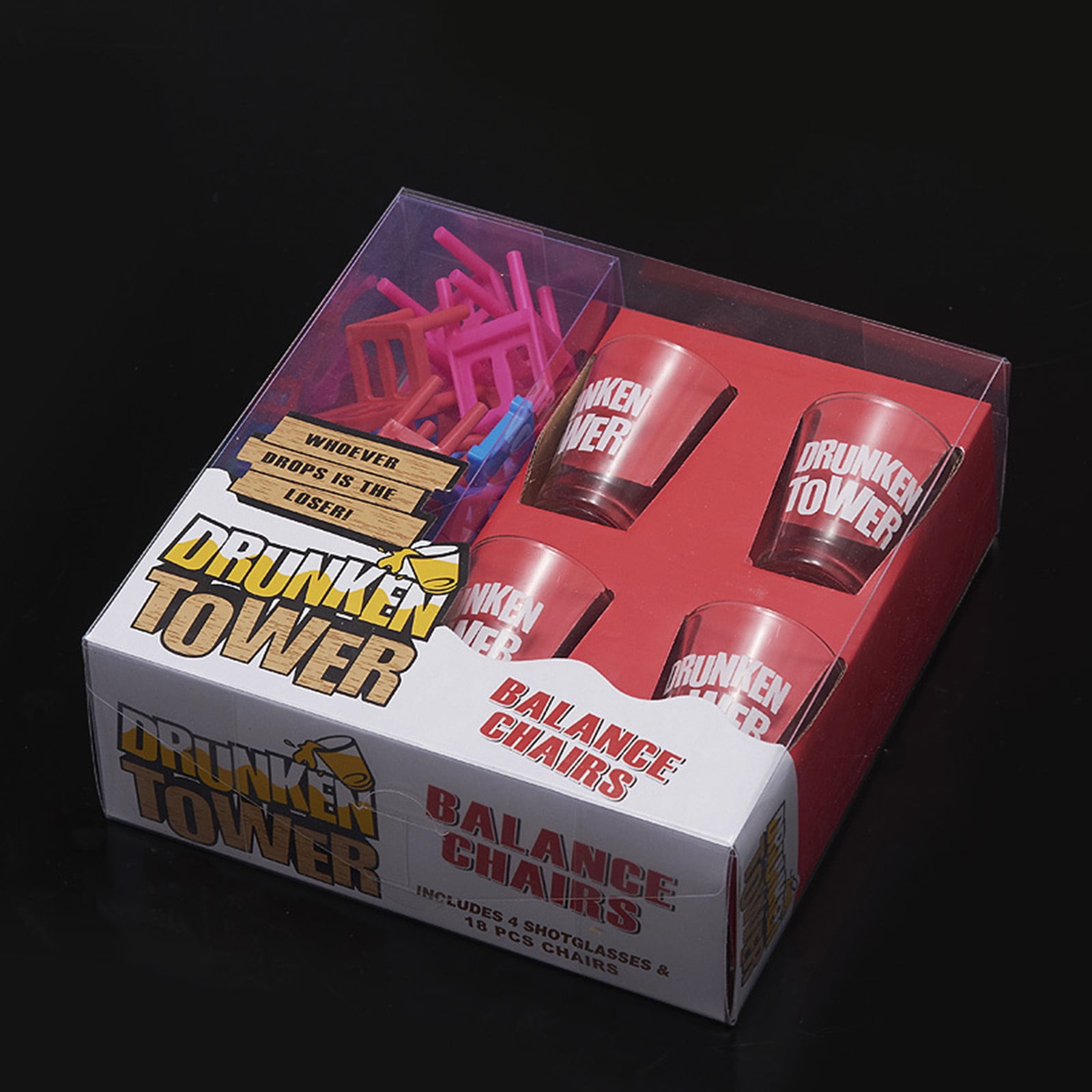Drunken Tower Drinking Game 18 Pcs Chairs And 4 Glass Cup Stacking