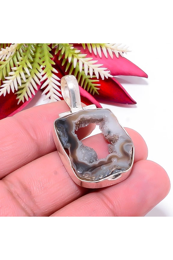Drusy Botswana Agate - Botswana Gemstone 925 Sterling Silver Pendant 1.56" P67