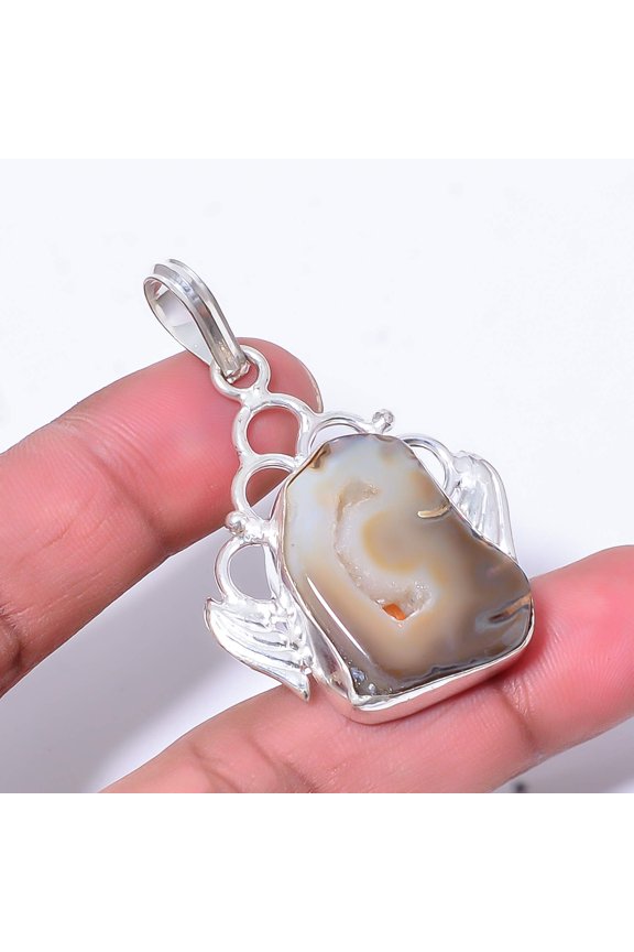 Drusy Botswana Agate - Botswana Handmade 925 Sterling Silver Pendant 1.76" P280