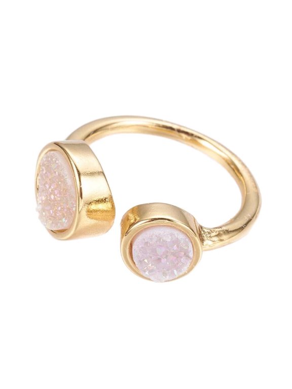 Ghostwhite Druzy Agate Two Stone Open Cuff Ring Textured Fashion Jewelry P392
