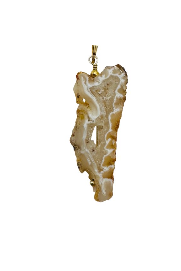 Druzy Agate Slice Designer 14kgf Pendant | 2 1/4" Long | Druzy Agate Crystal |