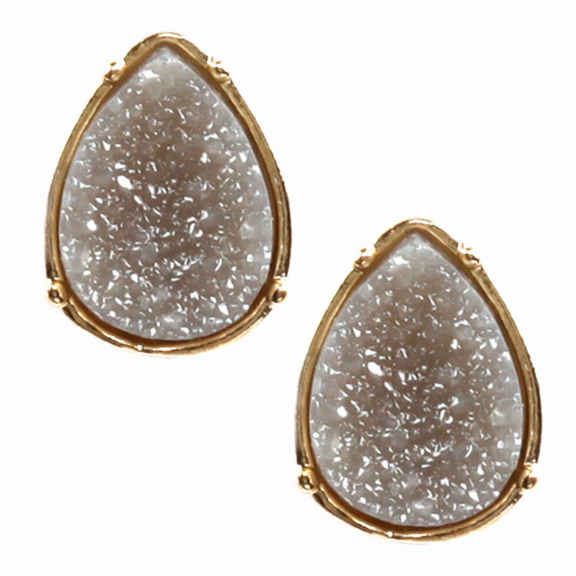 Dark Blue & Gold Post Druzy Earring - Fashion Stud Earrings