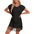thumbnail image 1 of Drvitor Beach Cover Up for Women Casual Loose Batwing Sleeve Swimsuit Cover Up Diamond Hollow Bathing Suit Cover Up with Tassel Hem, 1 of 8