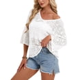 thumbnail image 1 of Drvitor Beach Cover Up for Women Summer Hollow V-Neck Crochet Tops Casual Loose 3/4 Sleeve Swimsuit Cover Up, 1 of 7