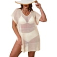 thumbnail image 1 of Drvitor Plus Size Swimsuit Cover Up for Women V-Neck Short Sleeve Crochet Tops Casual Loose Beach Swim Cover Up with Side Split, 1 of 8