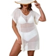 thumbnail image 1 of Drvitor Plus Size Swimsuit Cover Up for Women V-Neck Short Sleeve Crochet Tops Casual Loose Beach Swim Cover Up with Side Split, 1 of 8
