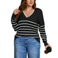 thumbnail image 1 of Drvitor Striped Sweaters for Women Plus Size V-Neck Trendy Pullover Lightweight Fall Sweater, Sizes XL-5XL, 1 of 12