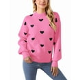 thumbnail image 1 of Drvitor Valentines Sweaters for Women Mock Neck Lantern Sleeve Cute Heart Sweater Casual Loose Knitted Warm Pullover Top, 1 of 7