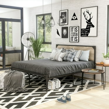 Drvo Industrial Style Metal Platform Bed, Gray, Full