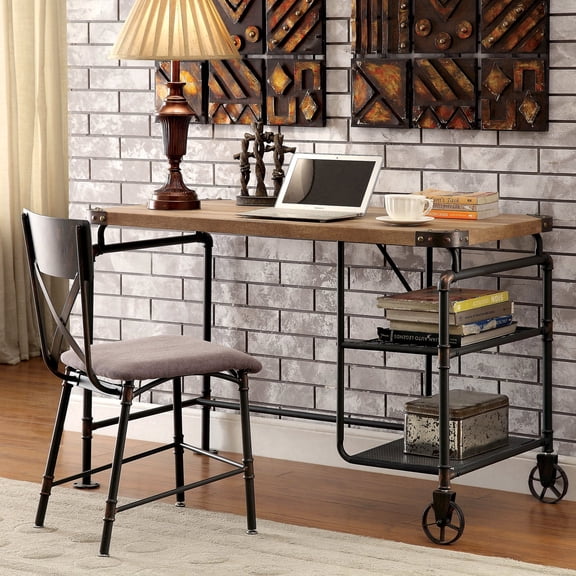 Drvo Metal 2-Shelf Computer Desk, Black and Brown