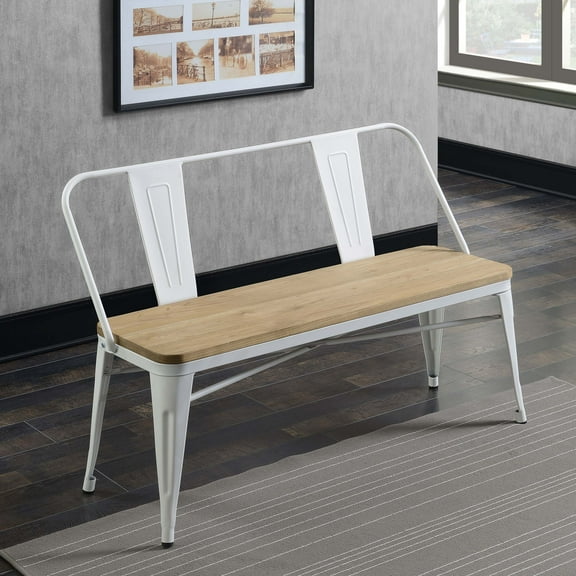 Drvo Splat Back Metal Dining Bench, White and Dark Oak