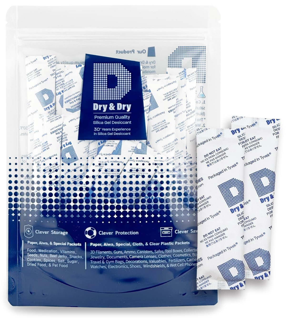 Dry & Dry 5 Gram[50 Packets] Food & Pharmaceutical Safe Silica Gel Packs  Desiccants - Rechargeable Tyvek® Silica Gel Packets, Moisture Absorbers