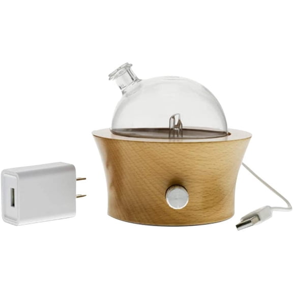 Dry Aroma Diffuser - Waterless Essential Oil Diffuser with Hand-Blown Glass Reservoir and Beechwood Base for Home Aromatherapy