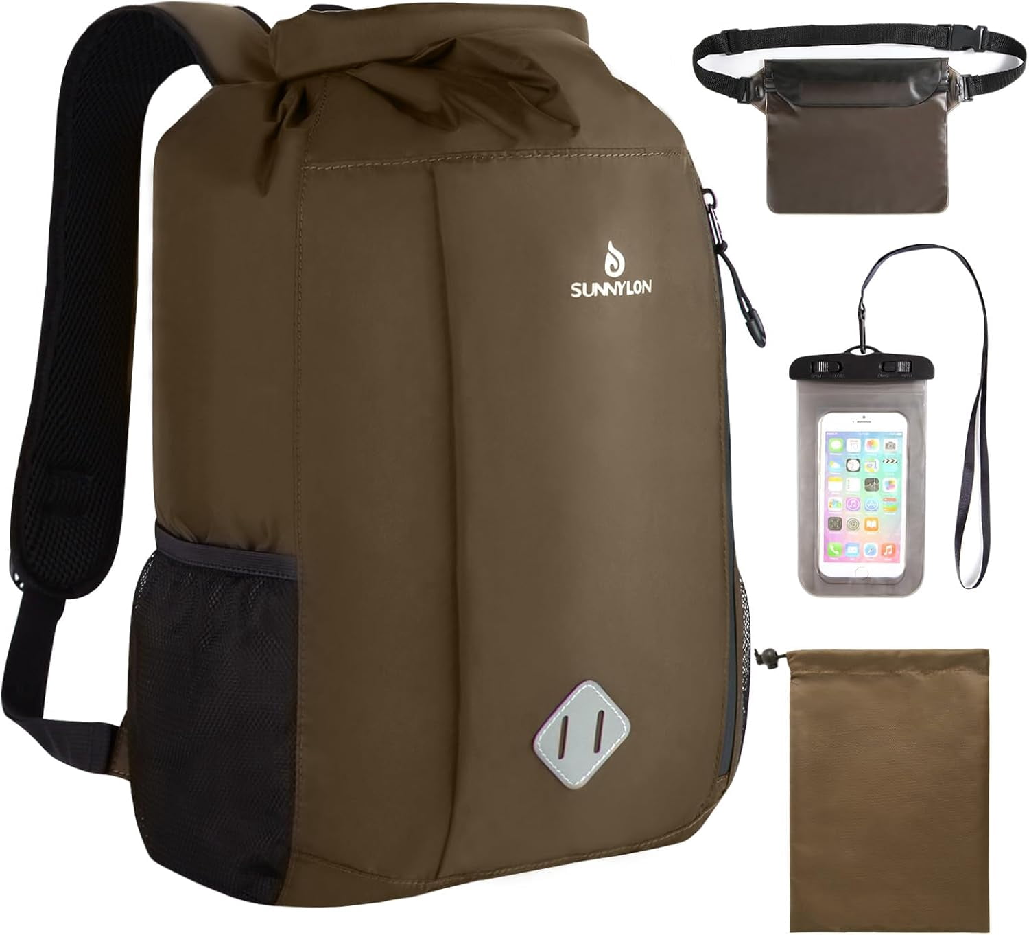 Dry Bag Backpack, 20 L Waterproof with Waist Pouch and Phone Case,Dry bag for kayaking,Marine dry Kayaking, Beach, Rafting, Boating, Hiking, Camping Fishing (Coffee)