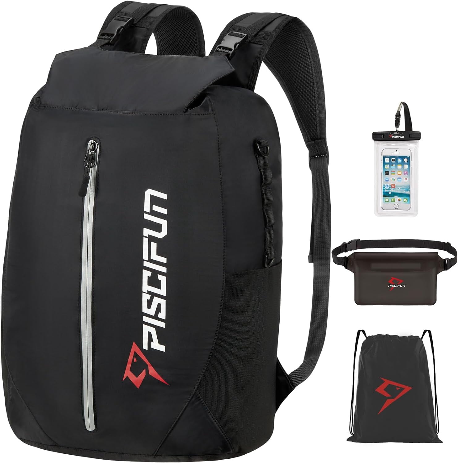 Dry Bag Waterproof, Lightweight Backpack Roll-Top Sealed with Waist Pouch and Phone Case Keeps Gear Inside for Kayaking, Boating