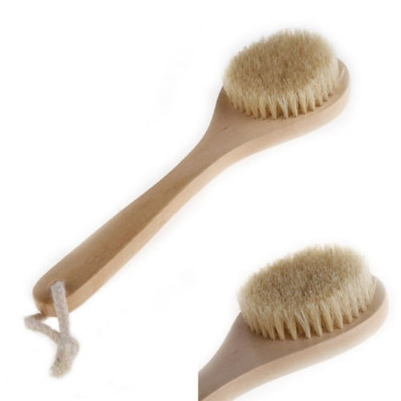 Dry Bath Body Brush Back Scrubber, Short Handle Natural Bristles Bath & Shower Brush with Anti-Slip Wooden Handle, Perfect for Exfoliating/Blood Circulation/Detox and Cellulite, etc.