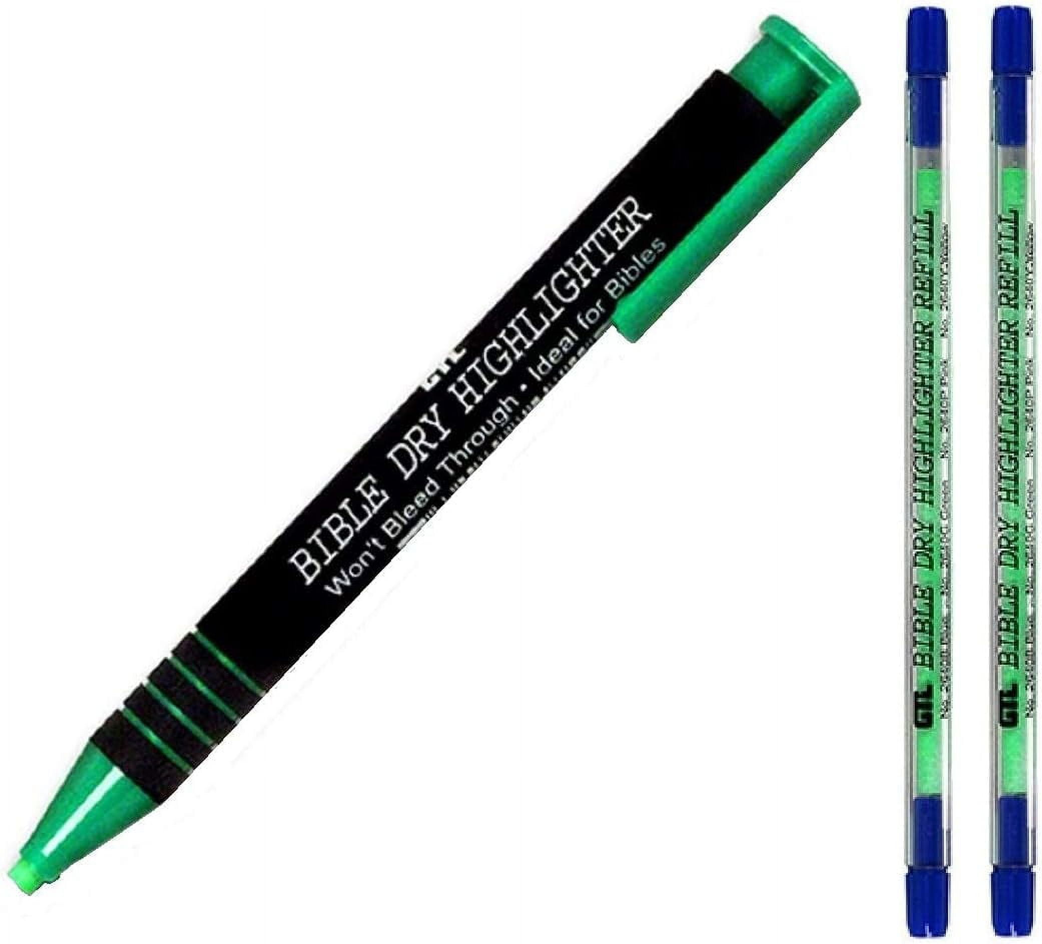 Dry Bible/Book Highlighter Pen With 2 Pack Bible/Book Dry Highlighter Refill (Green)
