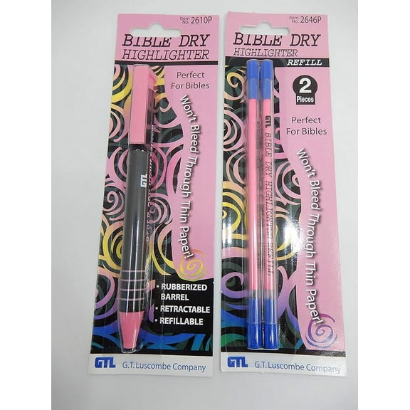 Dry Bible/Book Highlighter Pen With 2 Pack Bible/Book Dry Highlighter Refill (Pink)