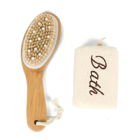 Dry Body Brush,Bamboo Handle with Natural Boar Bristle Exfoliating Shower Brush,Detoxifying Body Exfoliator for Skin Renewal,Brushing Tool for Gentle Detox, Spa-Like Exfoliation