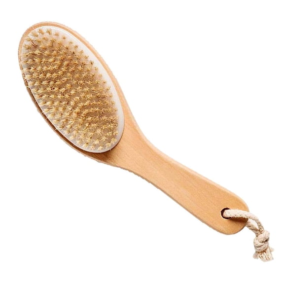 Dry Body Brush with Natural Boar Bristles – Wooden Handle Exfoliating Tool for Lymphatic Drainage, Cellulite Care & Soft Skin – Firm Bristles, All Skin Types