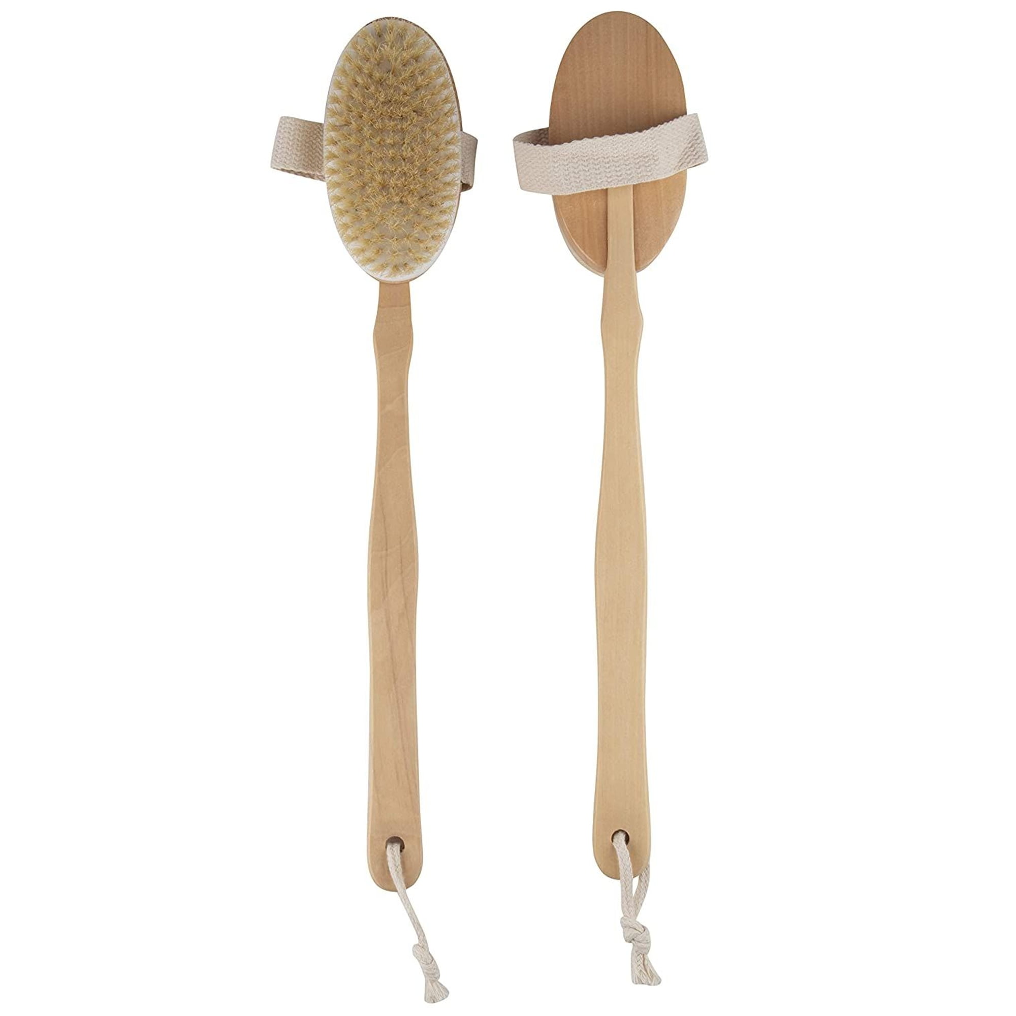 Bath Brush 18 Extra Long Handle: Exfoliating Brush, Natural Bristle Shower Brush by Rengora. Excellent for Skin Cleansing, Dry Brushing, Back SCR