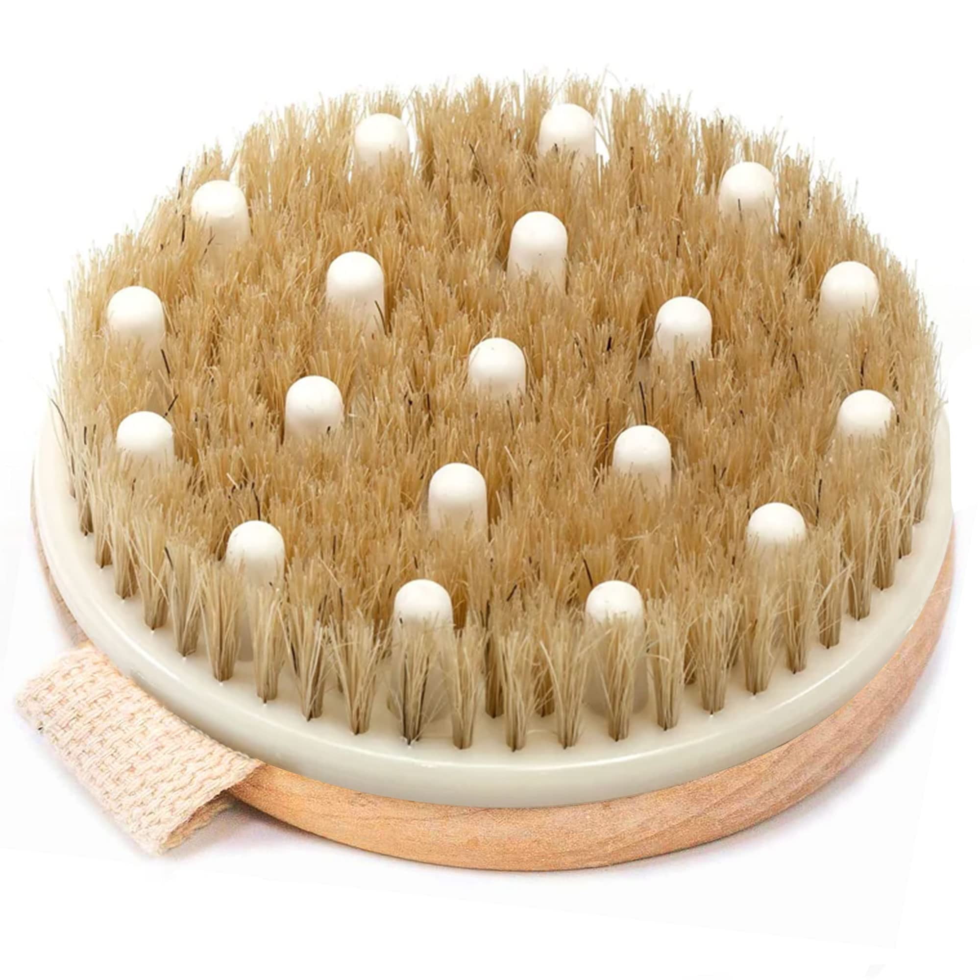 Dry Brushing Body Brush for Lymphatic Drainage & Cellulite - Natural Brustles for Wet and Dry Brushing, Body Exfoliating Brush with Massage Nodes for Soft & Smooth Skin