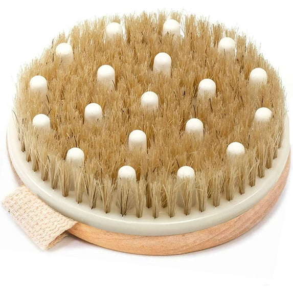 Dry Brushing Body Brush for Lymphatic Drainage & Cellulite - Round Dry Brush for Body Natural Bristle Body Brush for Showering - Skin Brush for Dry Brushing Bath and Exfoliating