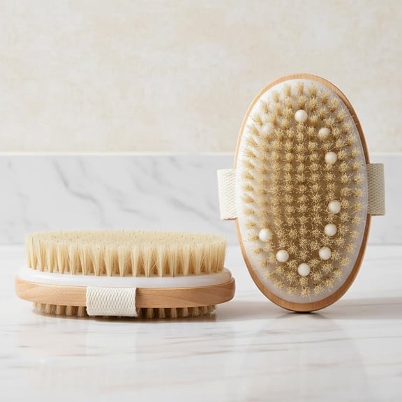Dry Brushing Body Brush, Natural Bristle Exfoliating Brush with Massage Nodes