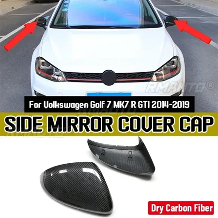 Dry Carbon Fiber Replacement Rearview Mirror Cover For Volkswagen For VW Golf 7 MK7 R-Line GTI 2014-2019 Car Side Mirror Caps