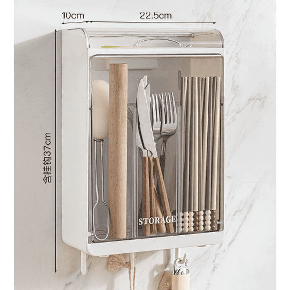 Dry Chopstick Storage Box, Wall Mounted Kitchen Chopstick Holder, Shelf with Lid, Dustproof, Mildew Proof, Draining Chopstick Cage
