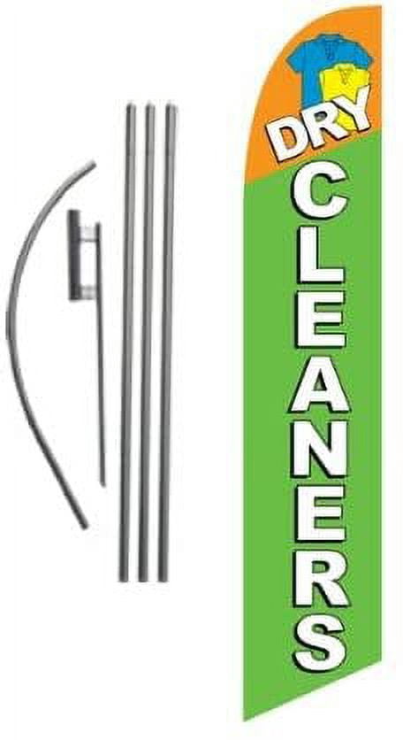 Dry Cleaners Advertising Feather Banner Swooper Flag Sign with Flag Pole Kit and Ground Stake