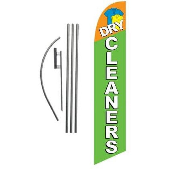 Dry Cleaners Advertising Feather Banner Swooper Flag Sign with Flag Pole Kit and Ground Stake