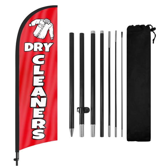 Dry Cleaners Advertising Feather Flags Banner 8Ft, Dry Cleaners Swooper Flag with Pole and Ground Stake, Advertising Feather Flag Signs for Dry Cleaners Business