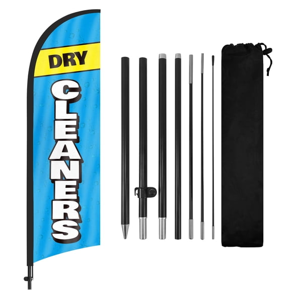 Dry Cleaners Feather Flag, 8FT Swooper Banner with Pole & Ground Spike, Business Sign for Laundry Service, Alterations, Cleaners Storefront