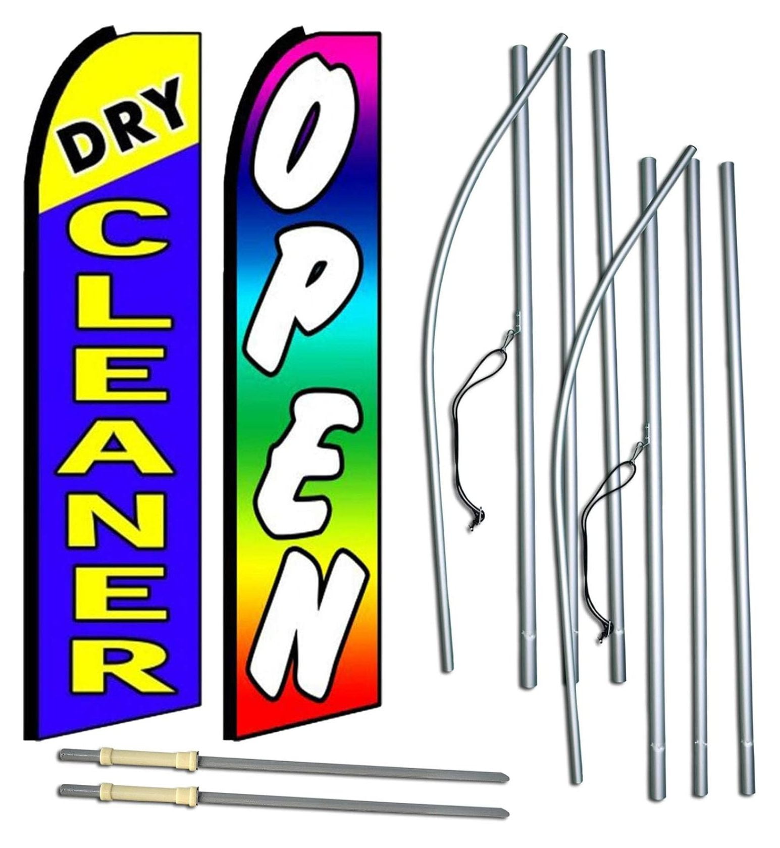 "Dry Cleaners/Open" 2 Pack of Extra Wide Swooper Flag Sets Includes