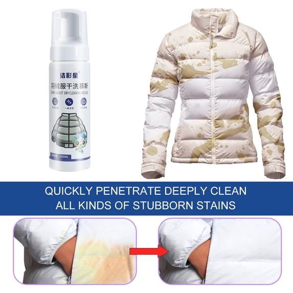 Dry Cleaning Clothing Foam Spray 200ml, No Rinse Cleaner for Down Jackets and Delicate Fabrics, Travel Size Multipurpose Stain and Odor Remover