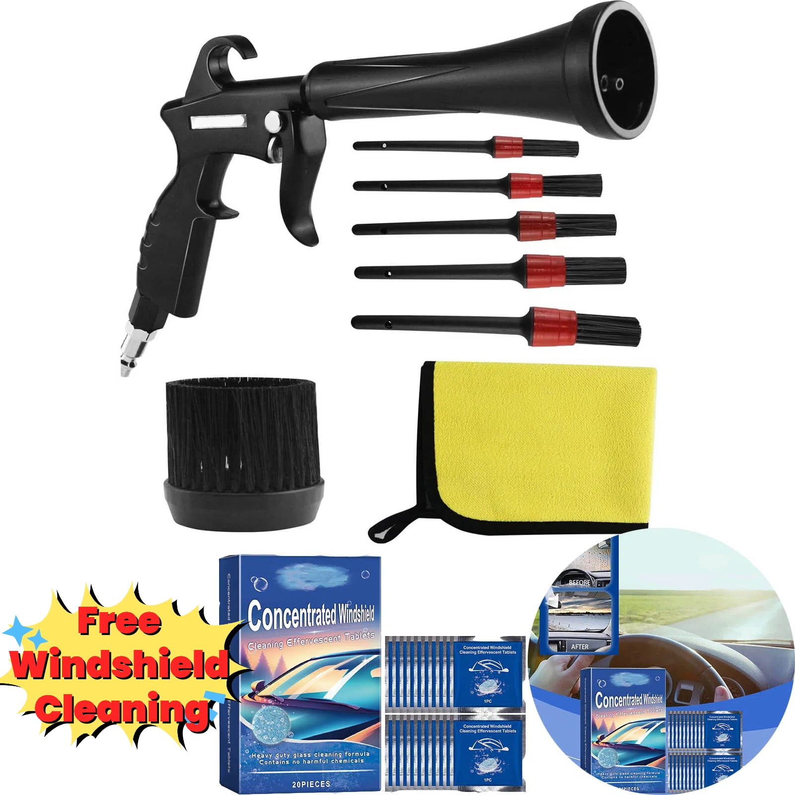 Dry Cleaning Guns Detailing Interior Dryer Air Blow Guns, Car Detailing Kit Interior Cleaner, Car Detailing Tools for Car Quickly Blasts Dirt and Dust Works with Air Compressor