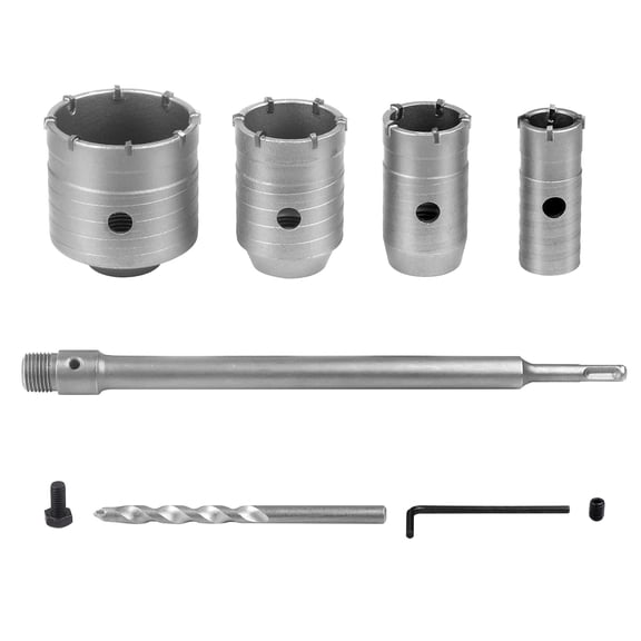 Dry Core Drill Bit Set for Concrete 6 Pieces 30/40/50/68mm Alloy Hole Saws with 320mm Round Shank & SDS-Plus Adapter for Brick, Masonry, Cement, Stone, Tile, and AC Installation