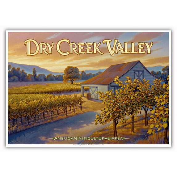 Dry Creek Valley Wineries - Along Dry Creek Road - California Vineyards Wine Country Art by Kerne Erickson - Master Art Print 10in x 14in